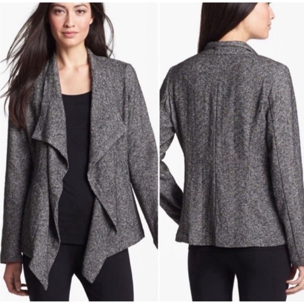 Eileen Fisher Terrazzo Drape Front Jacket Charcoal Gray NWT - Size XL